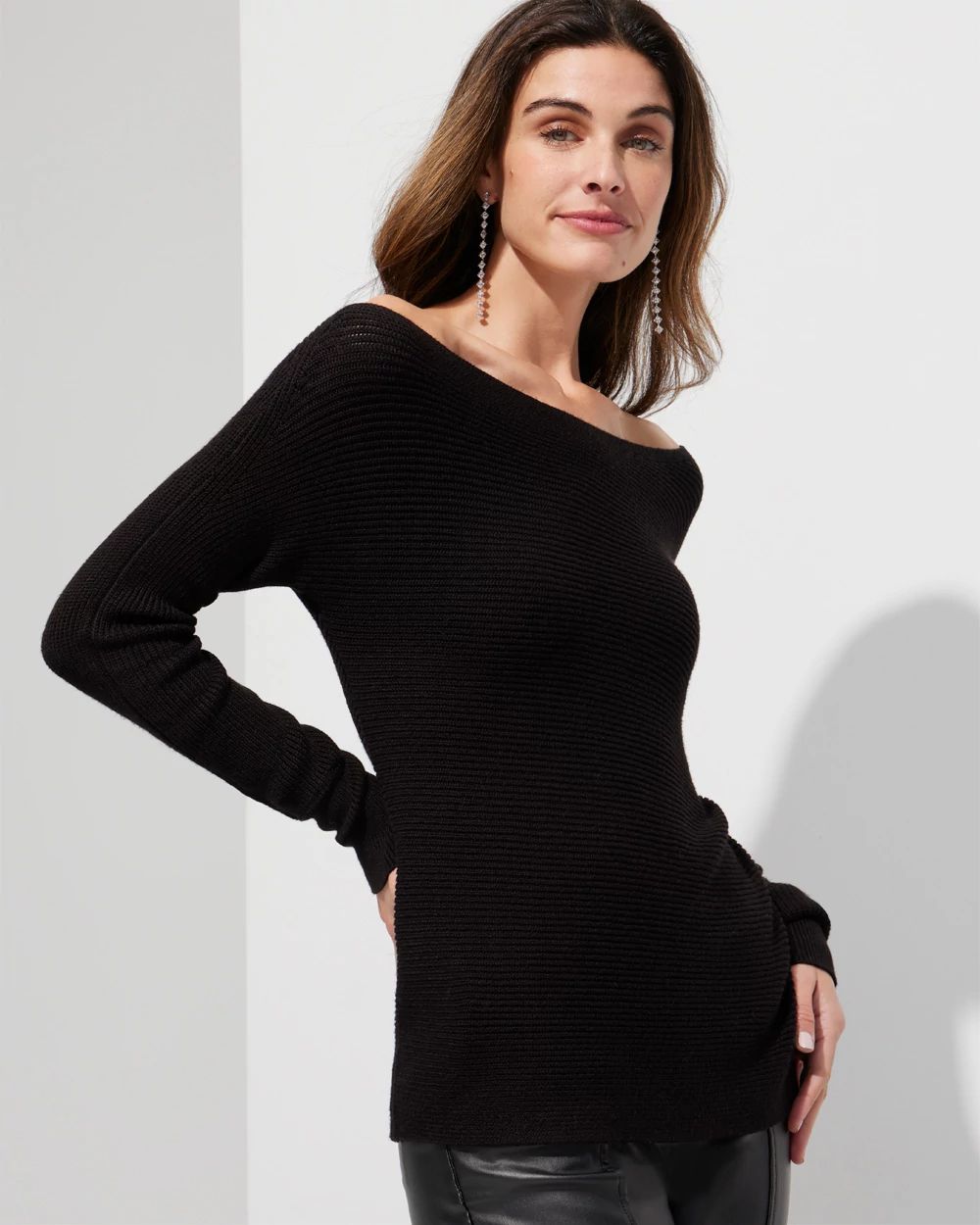 Outlet WHBM Off The Shoulder Ribbed Pullover Sweater White House Black Market